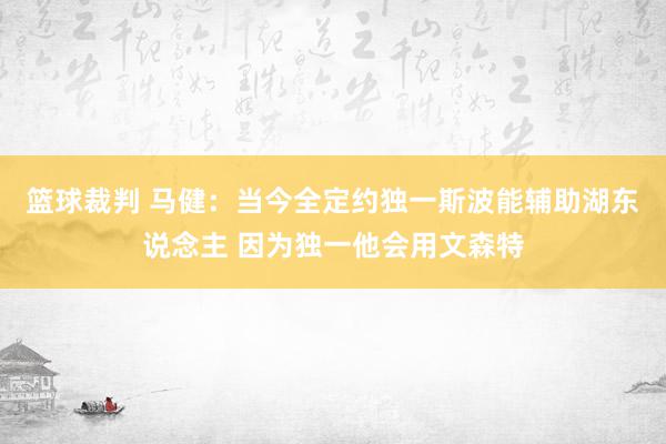 篮球裁判 马健：当今全定约独一斯波能辅助湖东说念主 因为独一他会用文森特